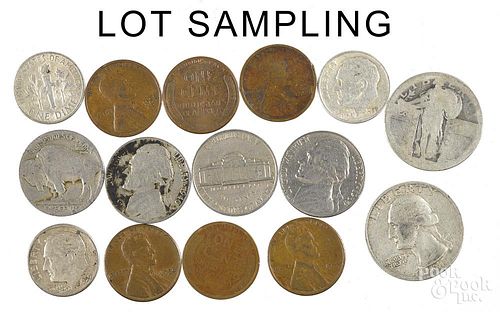 Miscellaneous coins, to include $3 in 90% silver coins, together with 134 wheat pennies and twenty-n