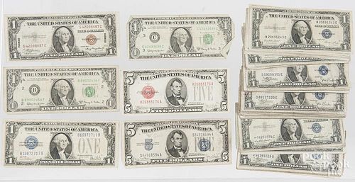 Miscellaneous currency, $109 face value, to include ninety-one dollar silver certificates, a 1928 B