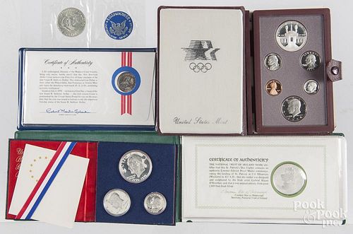 Group of assorted coins, to include an 1984 Prestige proof set, a 1976 three-piece silver proof set,