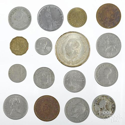 Large group of foreign coins, some silver, approximately 300 pieces.