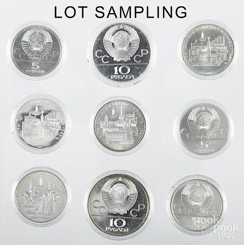 Thirty Russian silver coins, to include twenty 5 rubles and ten 10 rubles.