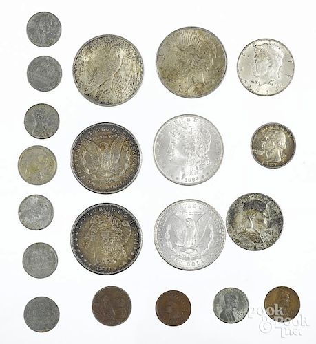 Four Morgan silver dollars, to include two 1881 S, an 1884 O, and an 1886, together with two 1924 Pe