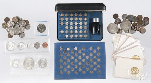 Two silver Peace dollars, 1924, together with a 1976 silver mint set, a 1964 year set, a sterling si