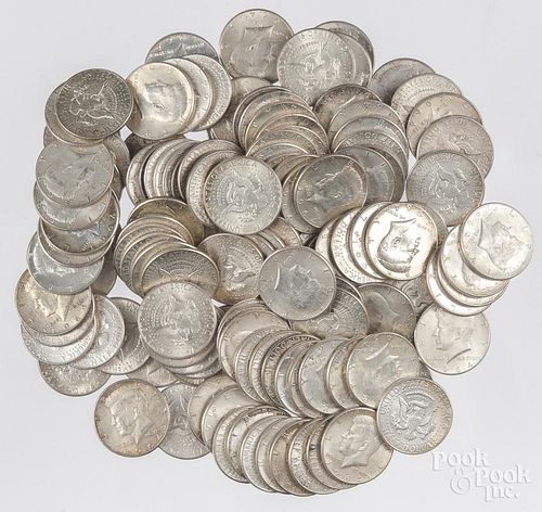 One hundred and thirty-four Kennedy silver half dollars, 1964.