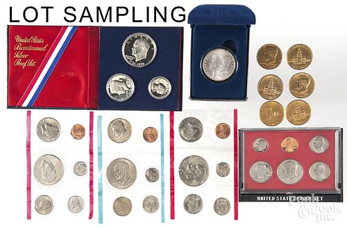 1882 S Morgan silver dollar, together with two proof sets, to include one 1976 three-piece set, two