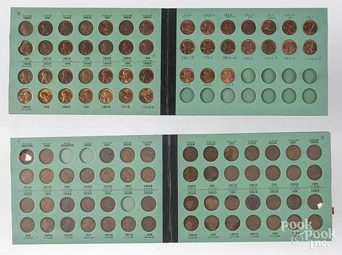 Partial set of Lincoln cents in two books, 1909-1967, containing 153 pieces, missing only 1909 S VDB