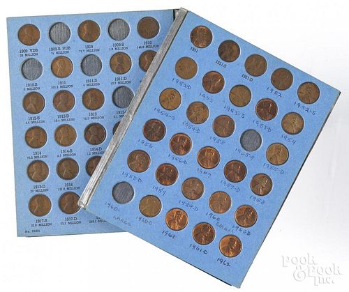 Two partial sets of Lincoln cents in four books, 1909-1964, 240 pieces, together with four empty alb