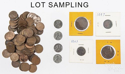 Large group of assorted pennies, to include twenty-five Indian Head cents, a Flying Eagle cent, five