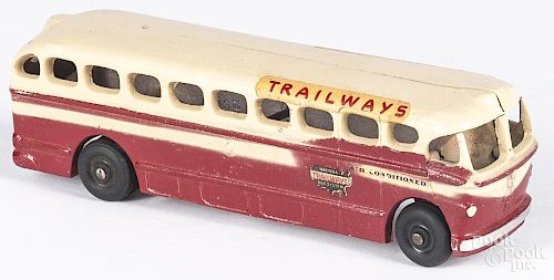 Realistic Toy Co. aluminum Trailways bus, 9'' l.