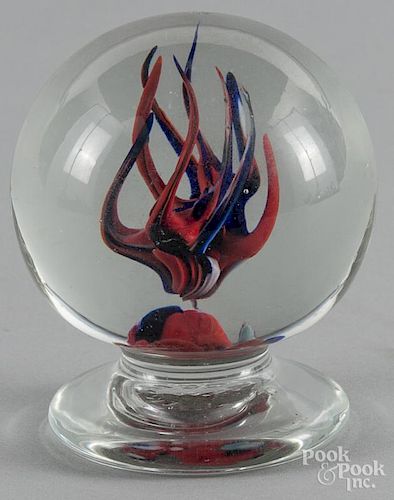 Tony DePalma, Millville, New Jersey, devil's fire footed paperweight, stamped on base, 3 1/2'' dia.