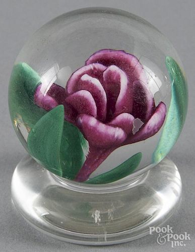 Miniature red crimp rose footed paperweight, the base signed BGJKT' 98, 1 1/2'' dia.