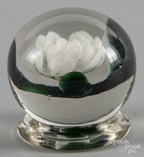 Millville style white crimp rose footed paperweight, 2 3/4'' dia.