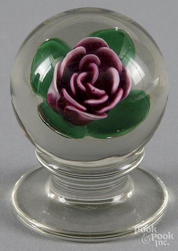 Francis Whittemore, tilted crimp rose footed paperweight, signed, 2'' dia.