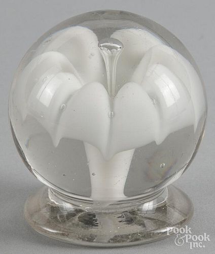 Millville, New Jersey unusual all white mushroom footed paperweight, , 3'' dia.