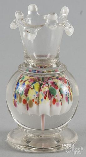 Millville, New Jersey footed toothpick holder, the base with white mushroom spattered with multiple