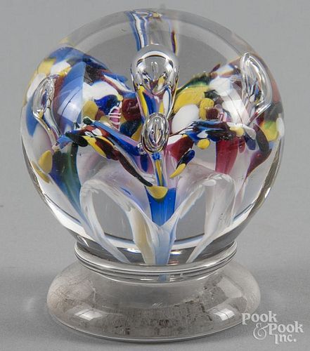 Multicolored footed paperweight, with five placed bubbles, 3 3/4'' dia.