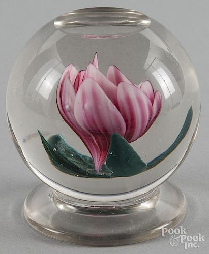 Millville, New Jersey striped pink crimp rose footed paperweight, attributed to Emil Stanger, 3 3/4''