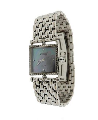 Van Cleef & Arpels Classique 18k Gold Mother of Pearl Diamond Watch
