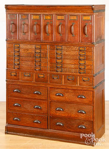 Unusual Globe Wernicke oak stacking filing cabinet