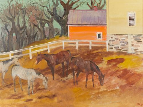 Cameron Booth "2 Bays 2 Greys" Horse Painting 1972