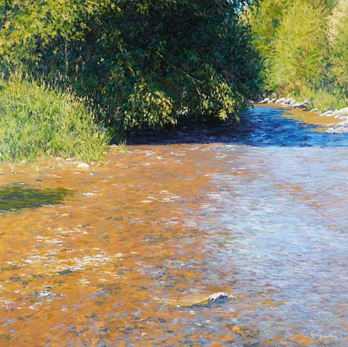 Gary Bowling Landscape with Stream Painting