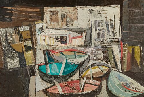 Elof Wedin "Grand Marais Boat House" Painting 1954
