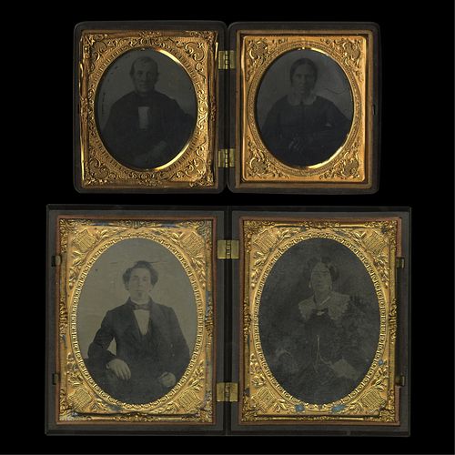2 Gutta-Percha Cases w/ Tintypes of Couples