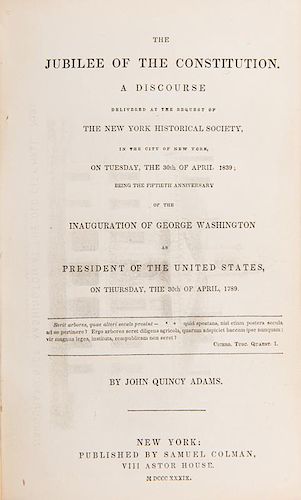 Adams, John Quincy. The Jubilee of the Constitution. Inscribed.