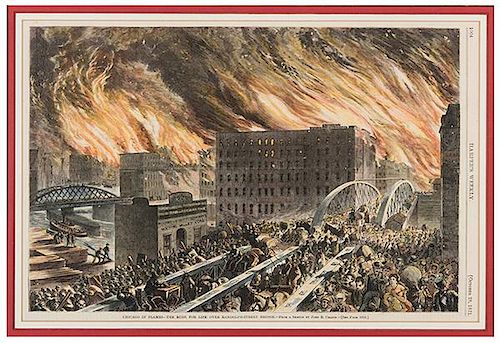 [Great Chicago Fire] A Group of Five Depictions of the Fire and Its Aftermath.