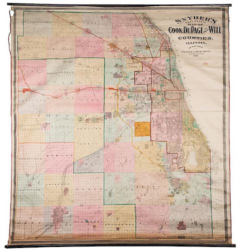 [Chicago. Wall Map] Mitchell, William. Snyder's Real Estate Map of Cook, DuPage…