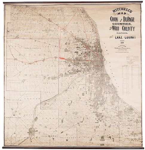 [Chicago. Wall Map] Mitchell, William. Mitchell's Map of Cook and Dupage…