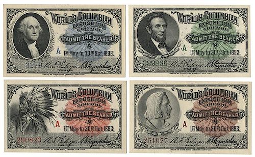 [Columbian Exposition] Four Tickets to the 1893 World’s Columbian Exposition.