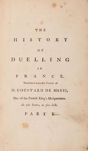 [Sport. Duelling] Coustard de Massi, M. The History of Duelling
