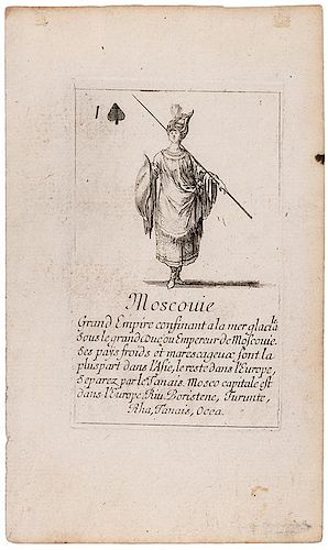 de Bella/Desmarets. Original Playing Card "Moscouie" from the Set of Louis XIV.