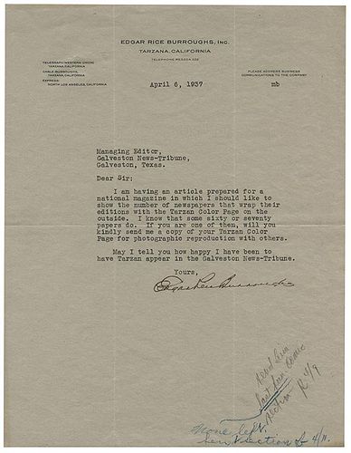 Burroughs, Edgar Rice. Typed Letter Signed.