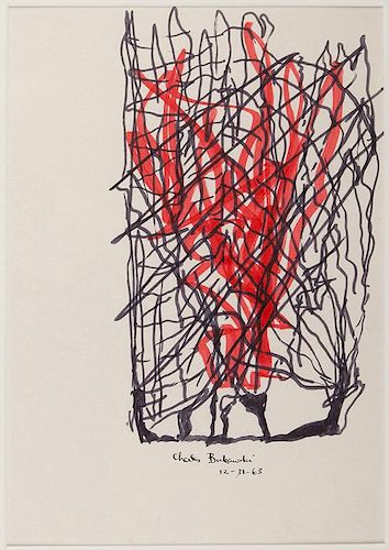 Bukowski, Charles. Black and Red Abstract Drawing.