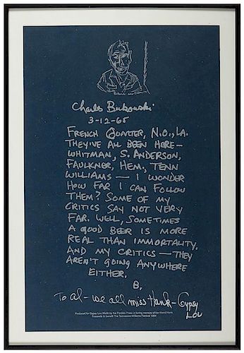 Bukowski, Charles. Poster. Charles Bukowski. 3-12-65.
