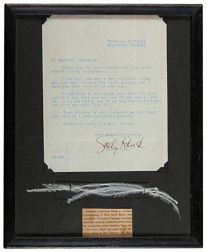 Randy, Sally. Typed letter signed with a feather