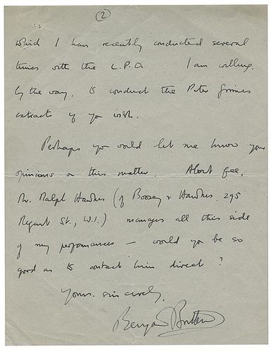 Britten, Benjamin. Autographed Letter Signed Regarding Peter Grimes.