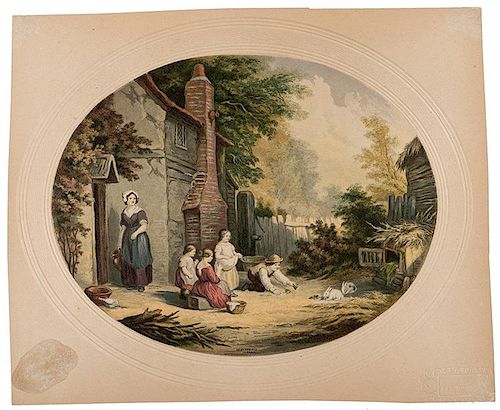 A Group of 9 Eighteenth Century Hand-Colored Engraved Genre Scenes.