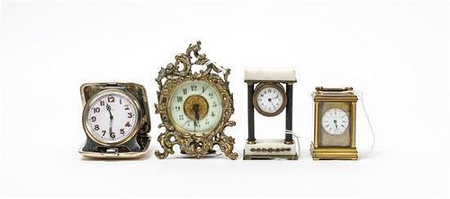 * A Group of Four Miniature Clocks Height of tallest 4 1/4 inches.