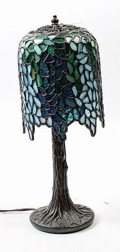 An American Leaded Glass Table Lamp Height 15 1/8 inches.