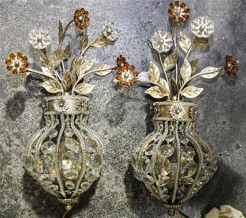 A Pair of Gilt Metal Sconces Height 21 inches.