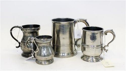 * A Group of Four Pewter Mugs Height of first 6 inches.