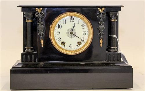A Victorian Slate Mantle Clock Width 13 3/4 inches.