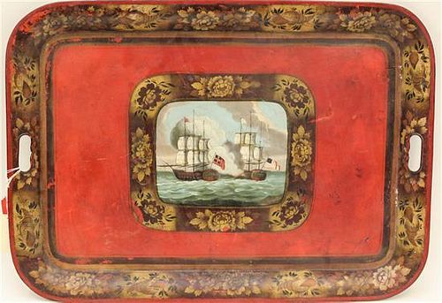* An American Painted Tole Tray Length 30 1/4 inches.