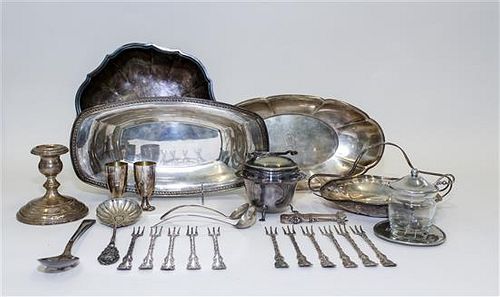 A Collection of American Silver Articles, Various Makers, comprising two Tiffany cups, a weighted Gorham candlestick, a handl