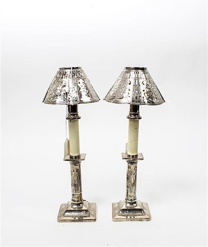* A Pair of American Silver Candlestick Lamps, ,
