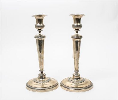* A Pair of Continental Silver Candlesticks, Probably French,