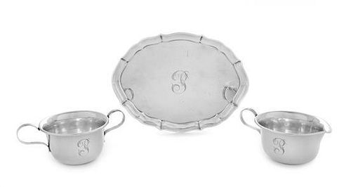 An American Silver Sugar and Creamer, Lenox Silver Inc., New York, NY, each having an engraved script monogram, together with